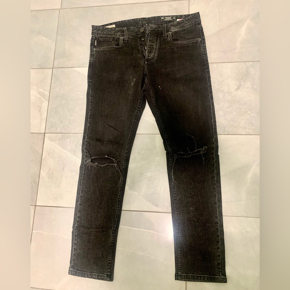 Jack and Jones Men's Skinny Black Washed Ripped Jeans